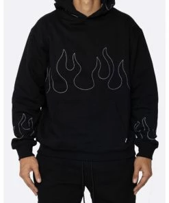 EPTM Hand Stitched Flame Hoodie Sweatshirts, Sweaters & Hoodies Black/white