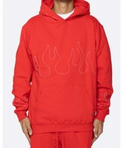 EPTM Hand Stitched Flame Hoodie Sweatshirts, Sweaters & Hoodies Red/white