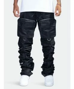 Eptm Stacked Flare Cargos Pants Black