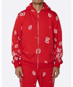 EPTM Amoeba Print Zip Hoodie Sweatshirts, Sweaters & Hoodies Red