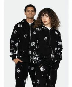 Eptm Amoeba Print Zip Hoodie Sweatshirts, Sweaters & Hoodies Black