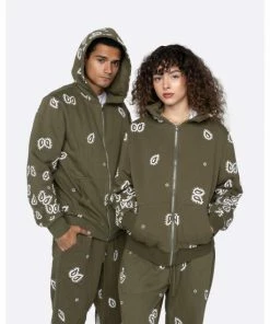 Eptm Amoeba Print Zip Hoodie Sweatshirts, Sweaters & Hoodies Olive