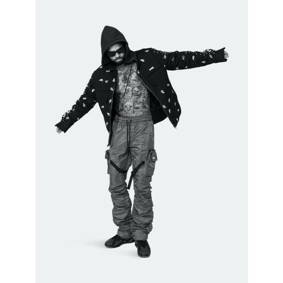 EPTM Dave East Strap Stacked Flare Pants Charcoal - Image 2