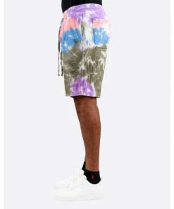 EPTM Tie Dye Shorts In Olive, Pink, Purple Olive/pink/purple