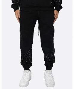EPTM Hand Stitched Flame Sweatpants Pants Black/white